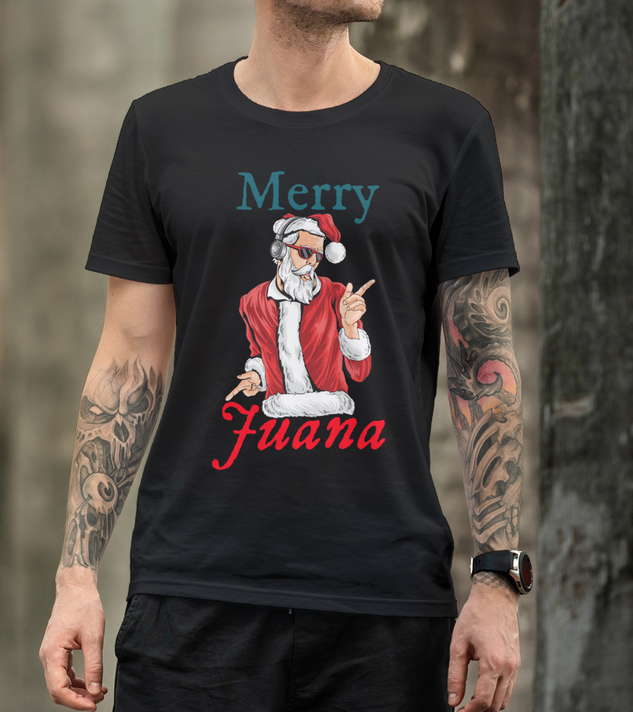 Merry Juana Funny Santa With Headphones And Sunglasses Winter T-Shirt