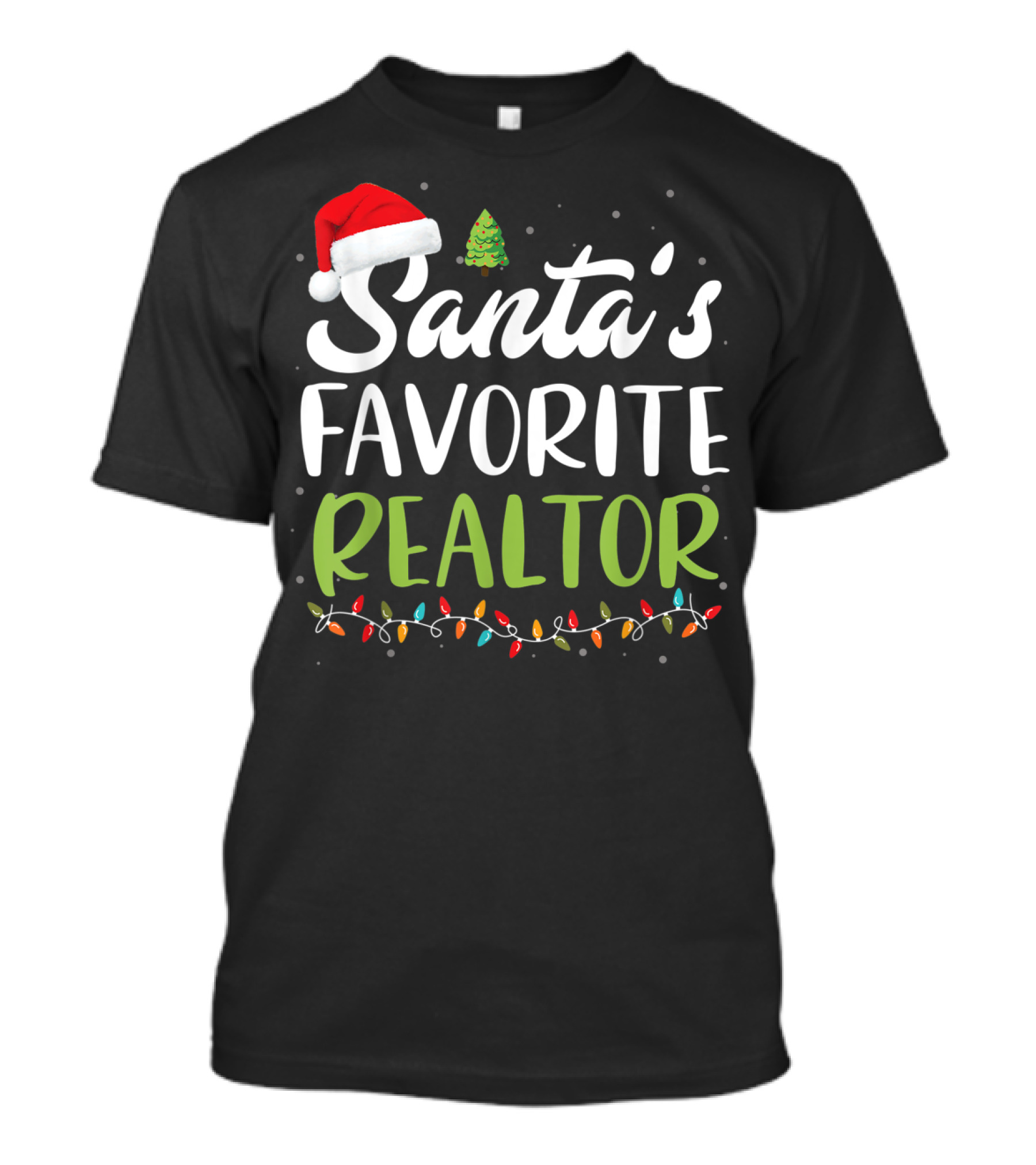 Santa's Favorite Realtor Christmas Lights Santa Hat Tree T-Shirt