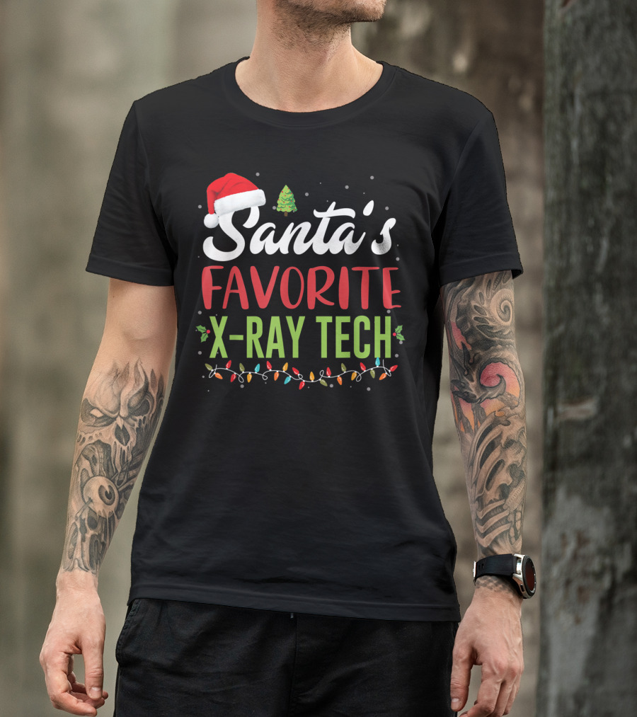 Santa's Favorite X-Ray Tech Christmas Lights Santa Hat Tree T-Shirt