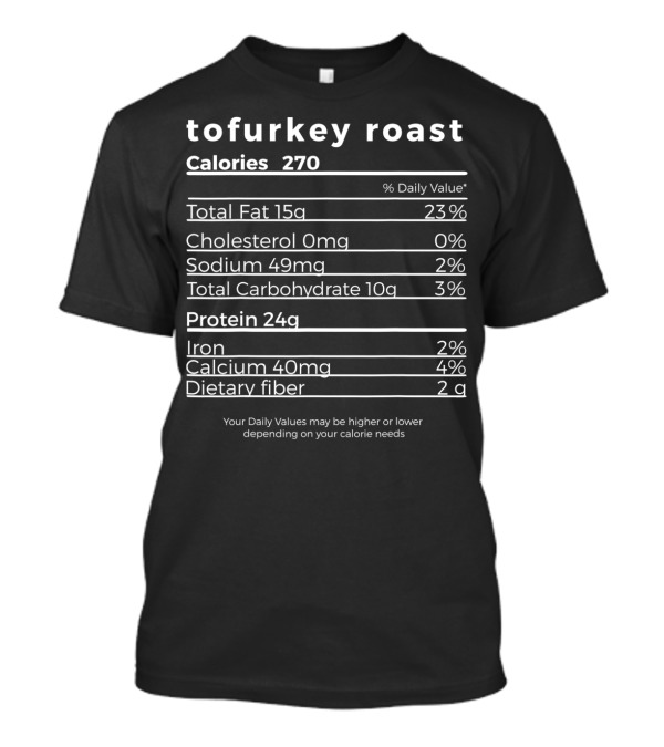 Funny Sarcastic Vegan Thanksgiving Tofurkey Roast Nutrition Facts T-Shirt