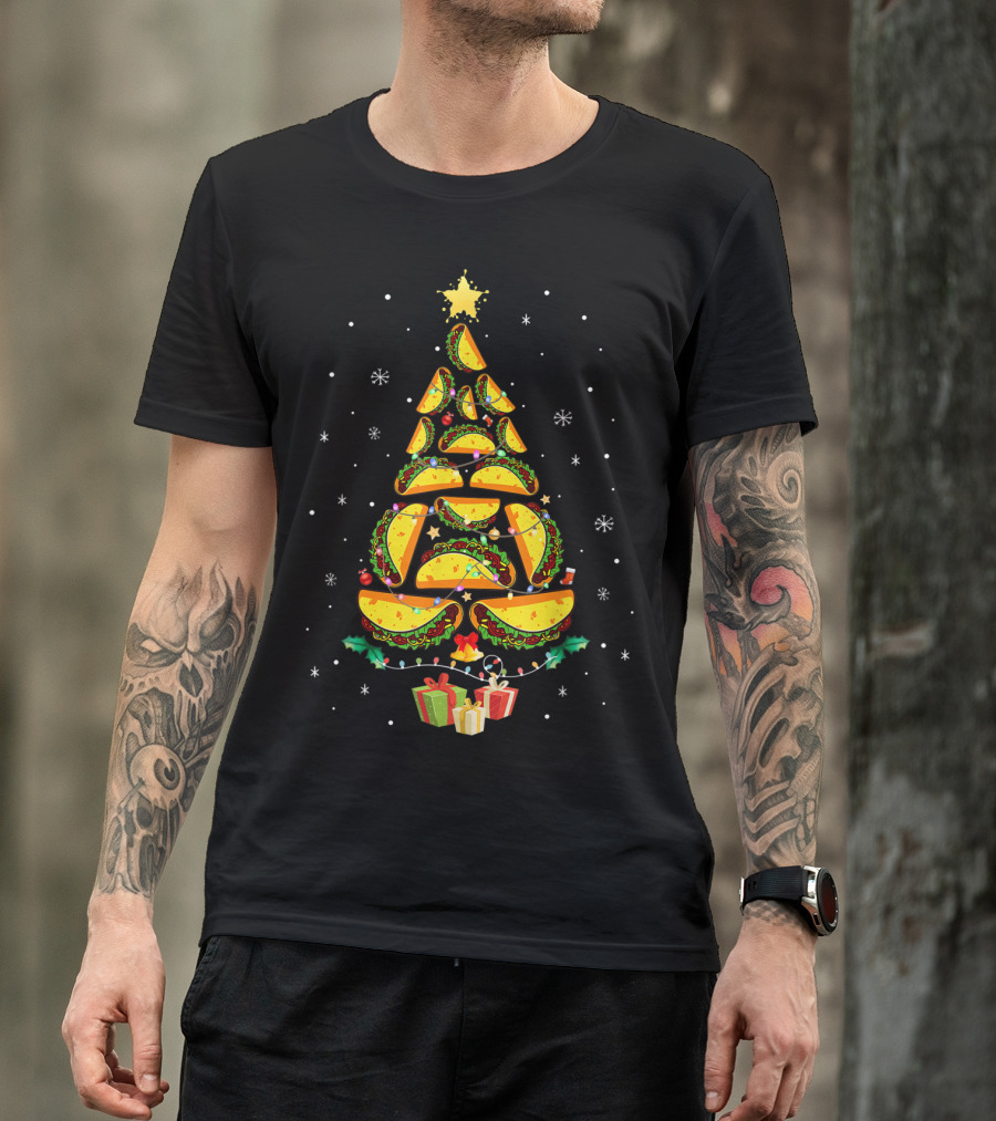 Funny Tacos Shaped Christmas Tree With Star And Presents T-Shirt