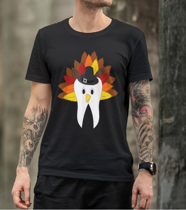 Thanksgiving Pilgrim Tooth With Turkey Feather Hat T-Shirt