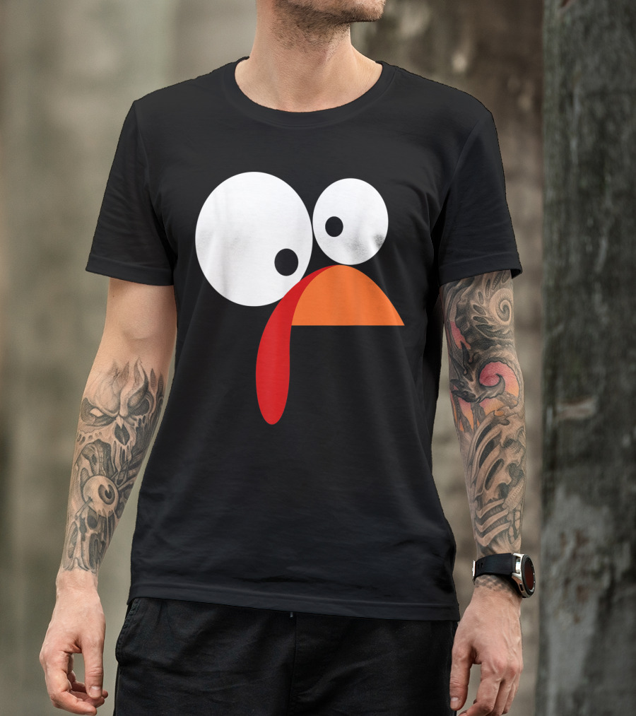 Funny Thanksgiving Turkey Face With Large Googly Eyes And Orange Bow Tie T-Shirt