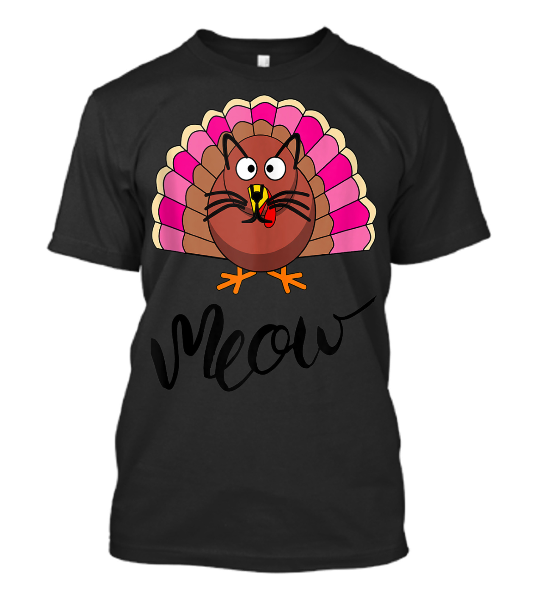 Meow Thanksgiving Turkey Cat Funny Vegetarian Vegan T-Shirt