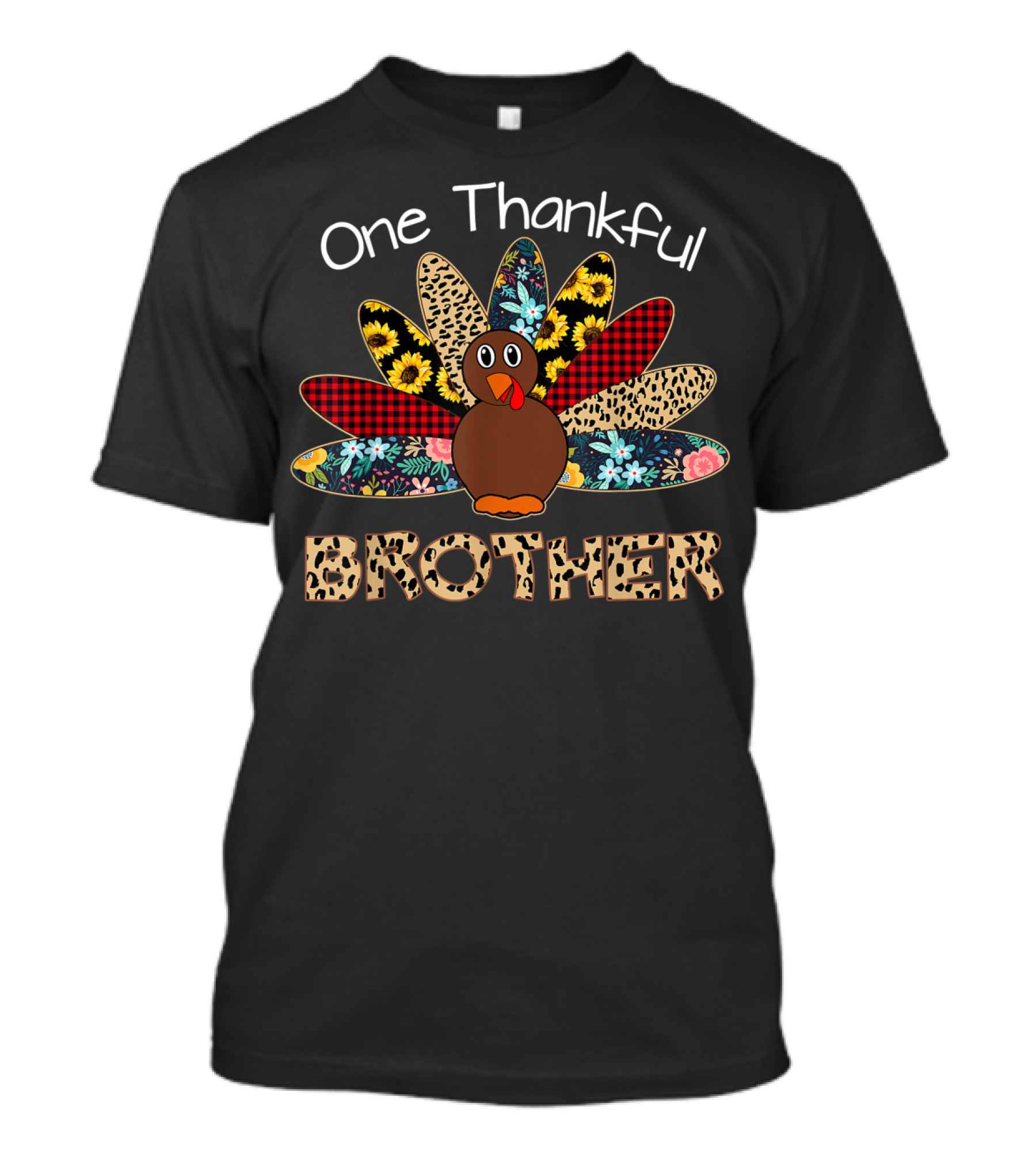 One Thankful Brother Funny Turkey Graphics With Patterned Feathers T-Shirt