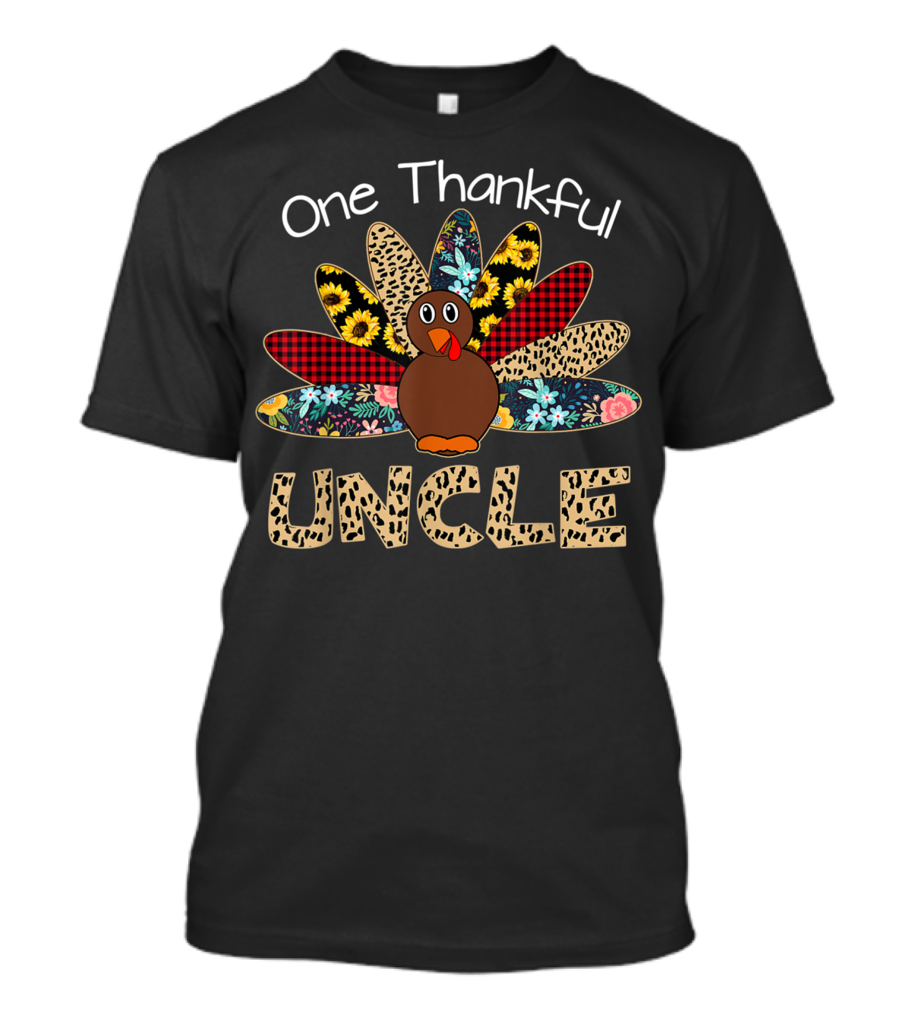 One Thankful Uncle Turkey With Patterned Feathers T-Shirt
