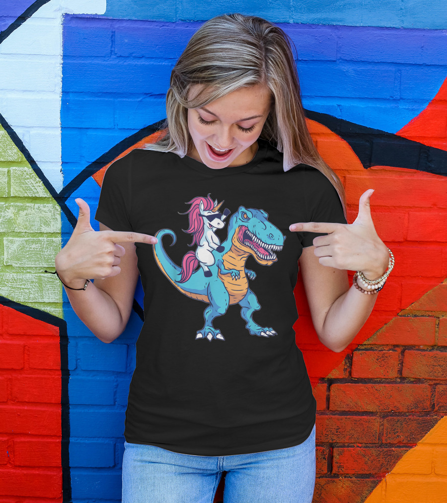 Funny Unicorn Riding T-Rex Dinosaur Adventure T-Shirt