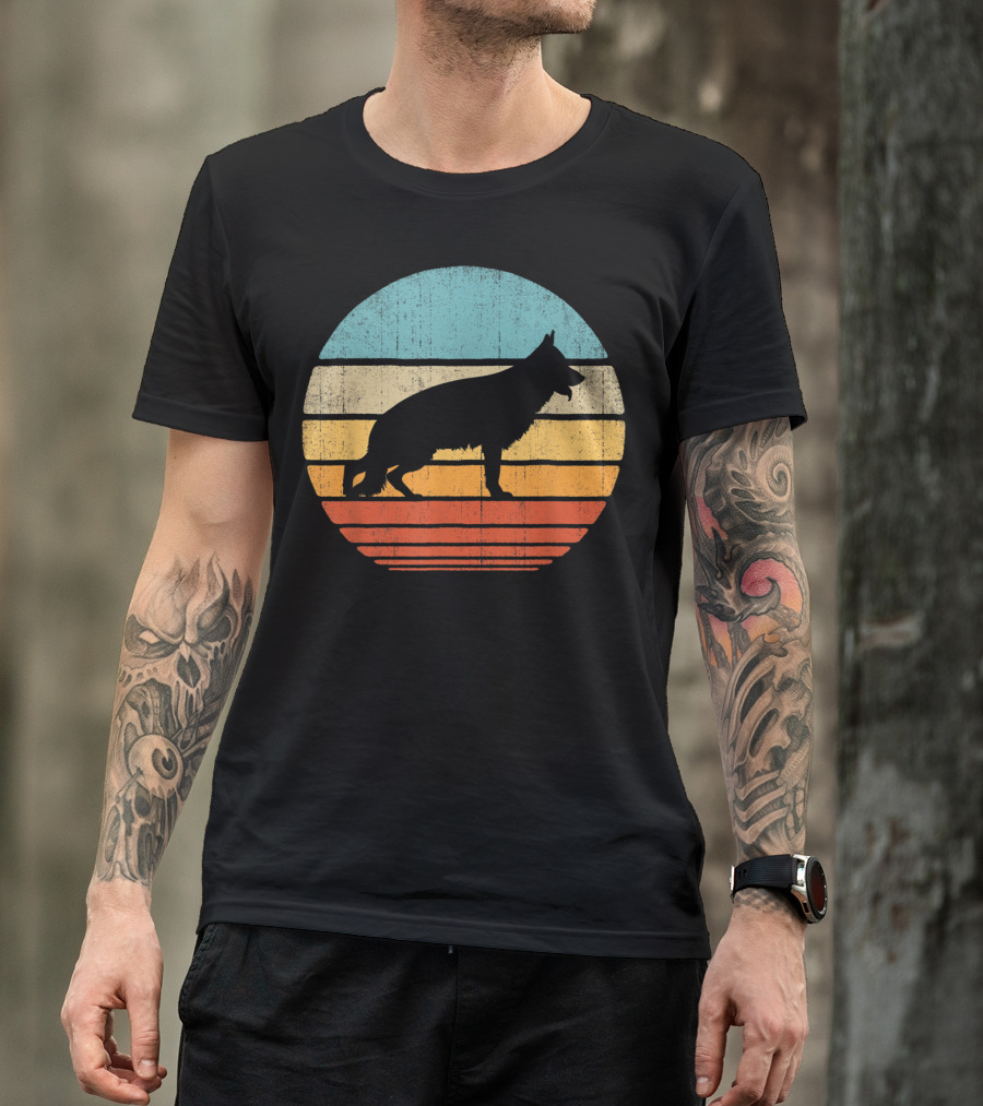 German Shepherd Retro 60s 70s Vintage Stripes Circle T-Shirt