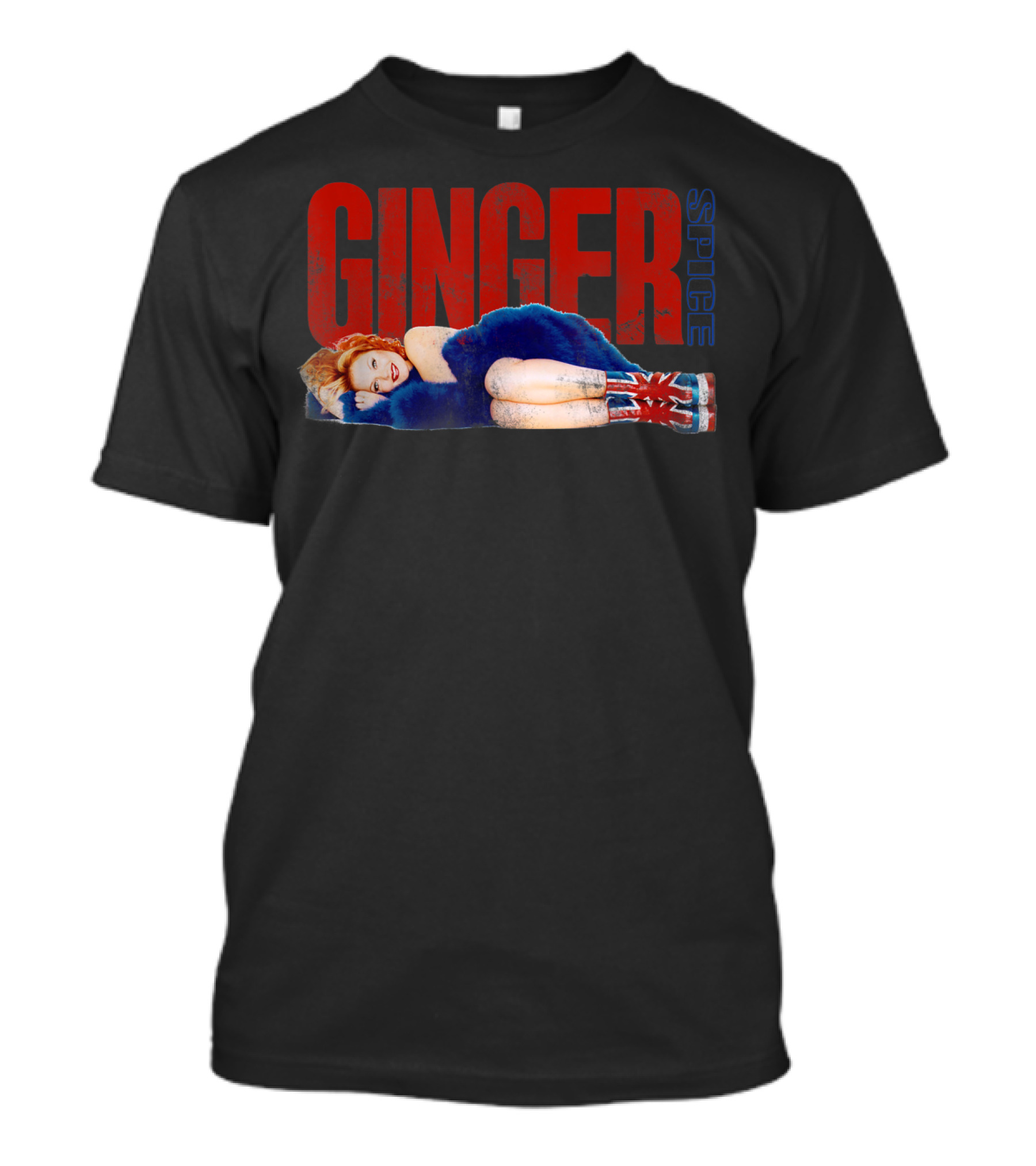 Ginger Spice Pin-Up Retro Style Union Jack Boots T-Shirt