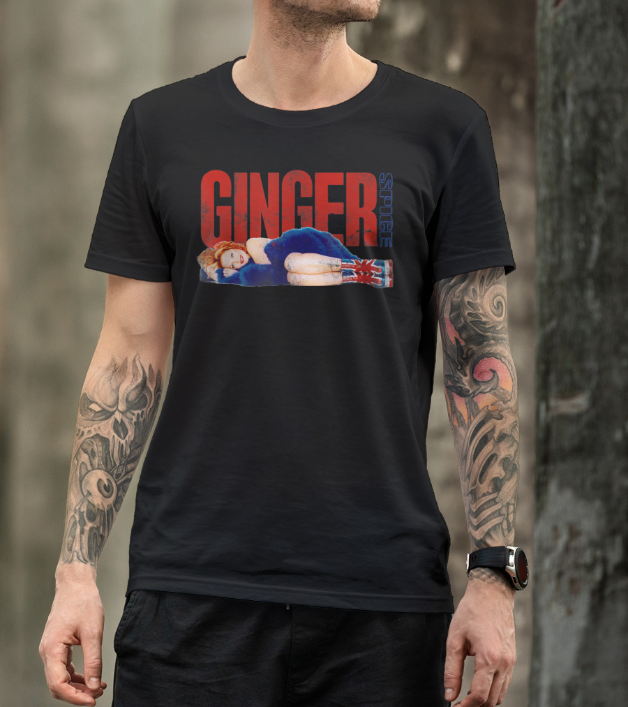 Ginger Spice Pin-Up Retro Style Union Jack Boots T-Shirt