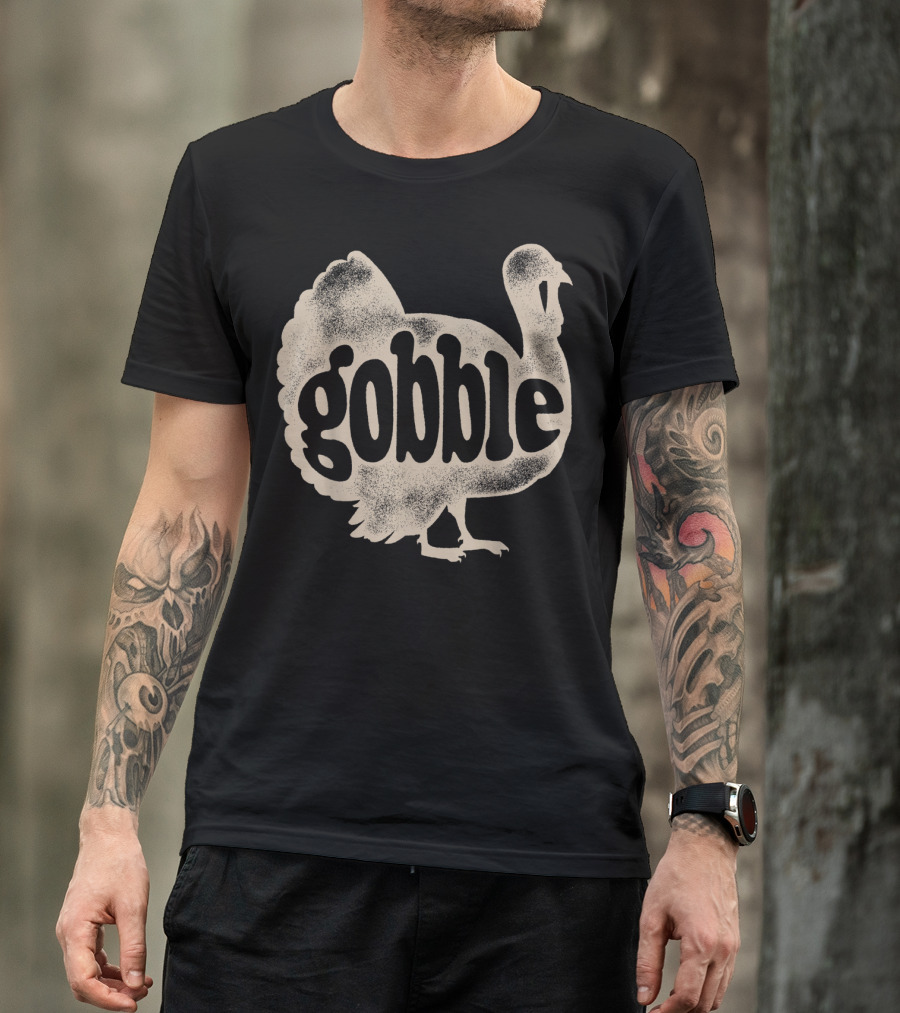 Gobble Text Inside Turkey Silhouette Thanksgiving Day T-Shirt