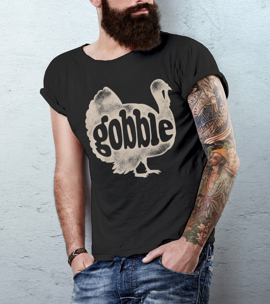 Gobble Text Inside Turkey Silhouette Thanksgiving Day T-Shirt