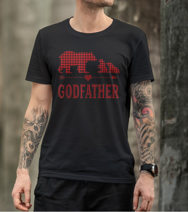 Godfather Bear Plaid Family Arrow Red Check T-Shirt