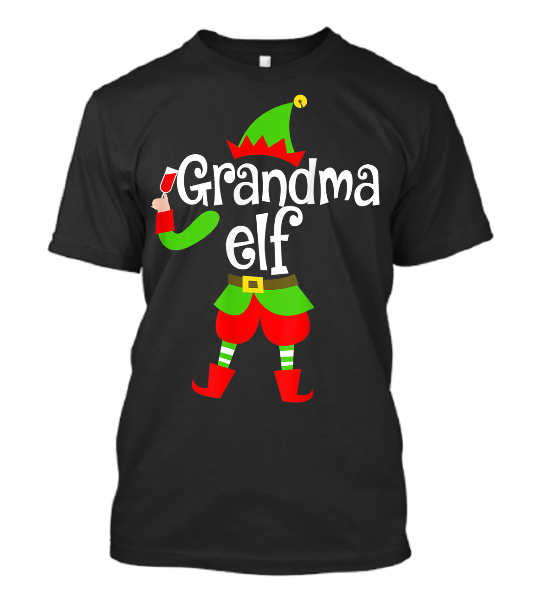 Grandma Elf Holding Wine Glass Festive T-Shirt