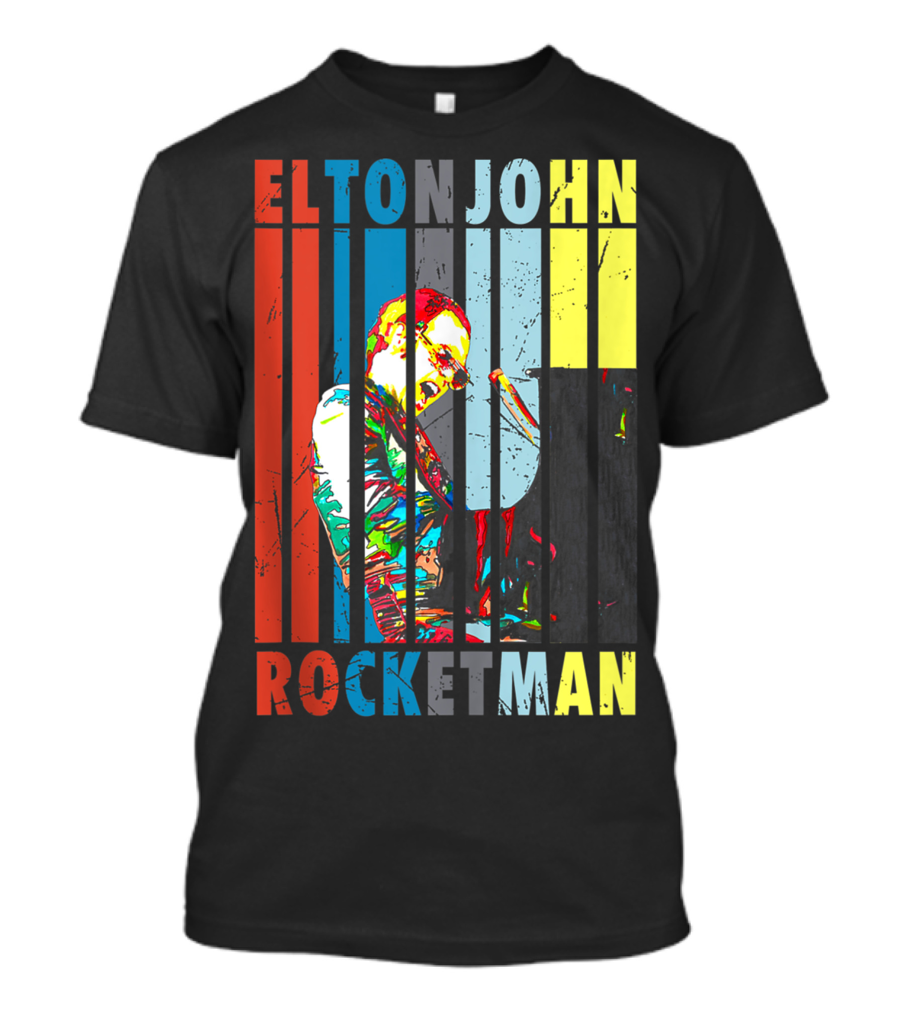Elton John Rocketman Striped Colorful Performance Image T-Shirt