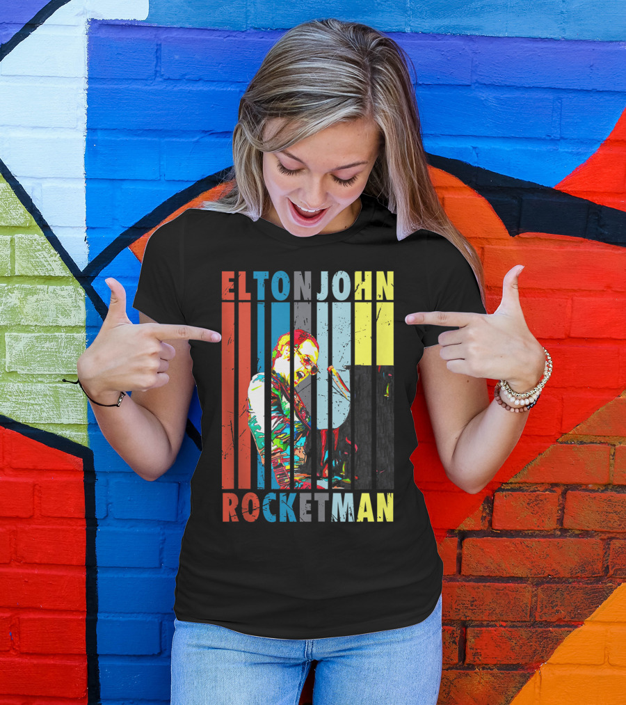 Elton John Rocketman Striped Colorful Performance Image T-Shirt