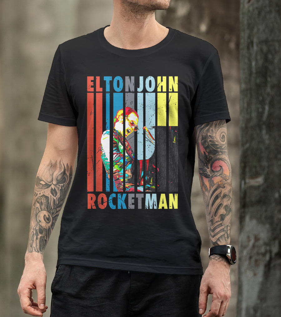 Elton John Rocketman Striped Colorful Performance Image T-Shirt