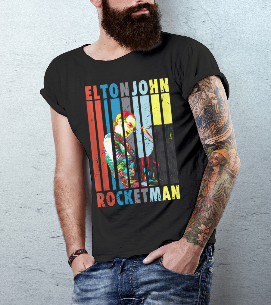Elton John Rocketman Striped Colorful Performance Image T-Shirt