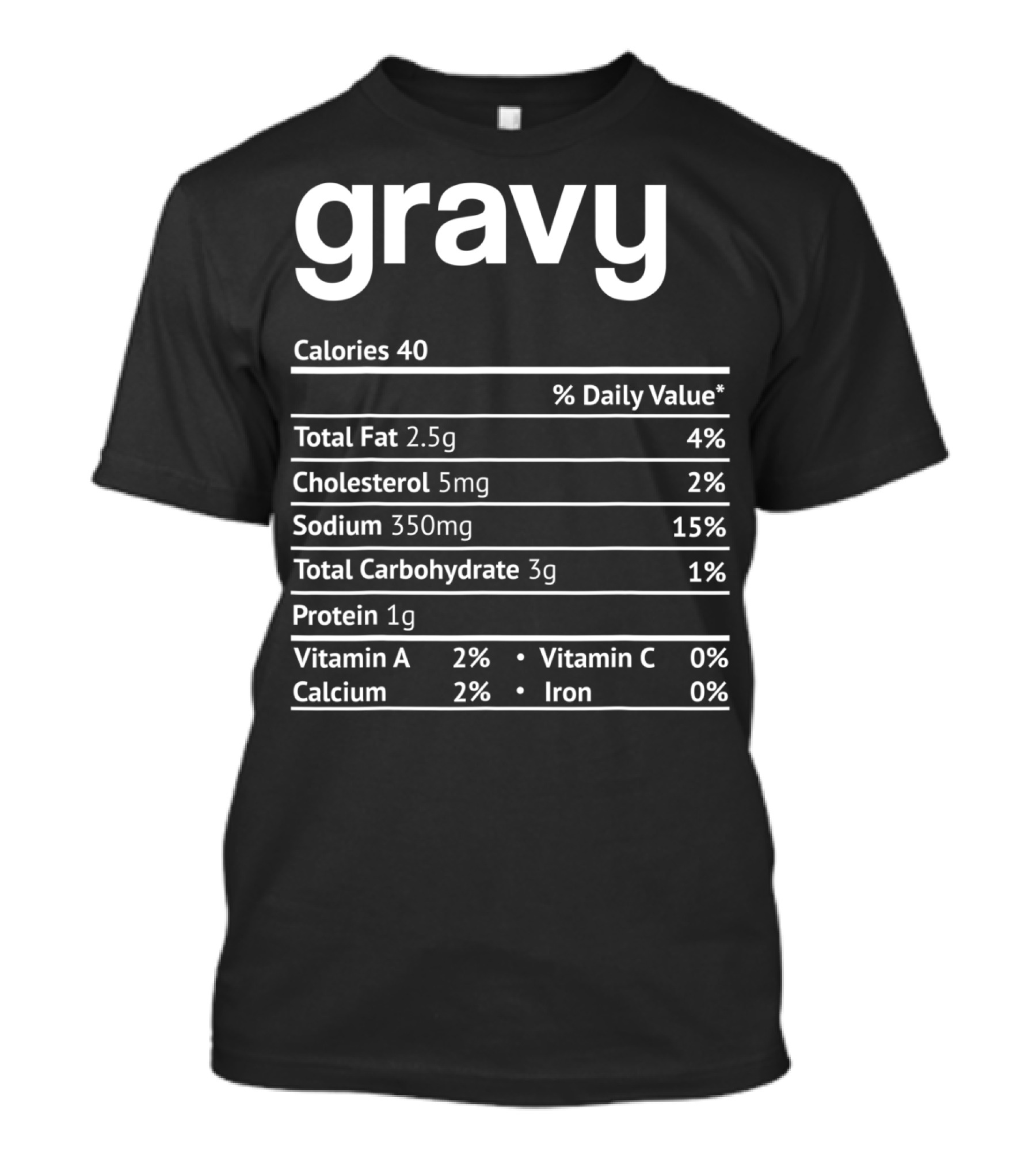 Gravy Nutrition Facts Calories Fat Cholesterol Sodium Carbohydrate Protein Vitamin Thanksgiving OA T-Shirt