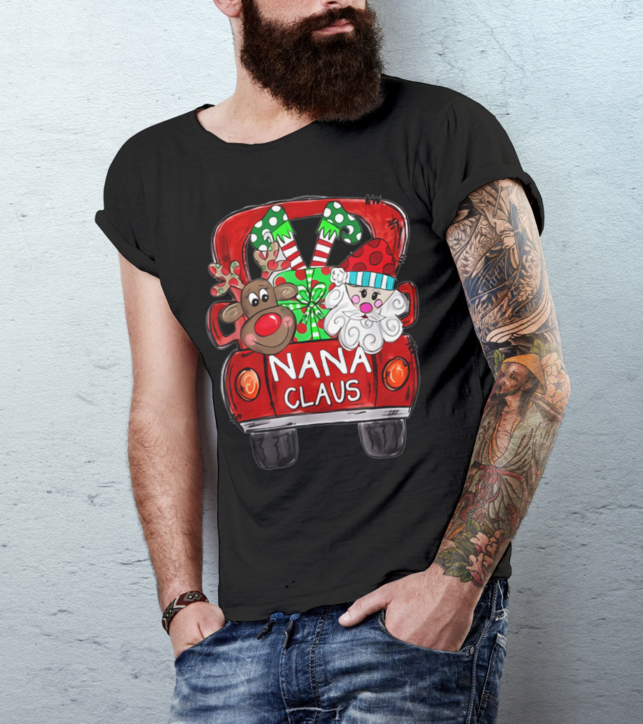 Nana Claus Christmas Reindeer Santa Truck T-Shirt