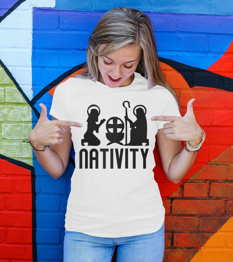 Nativity Scene Christian Halo Cross Iconography T-Shirt