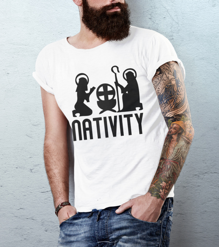 Nativity Scene Christian Halo Cross Iconography T-Shirt