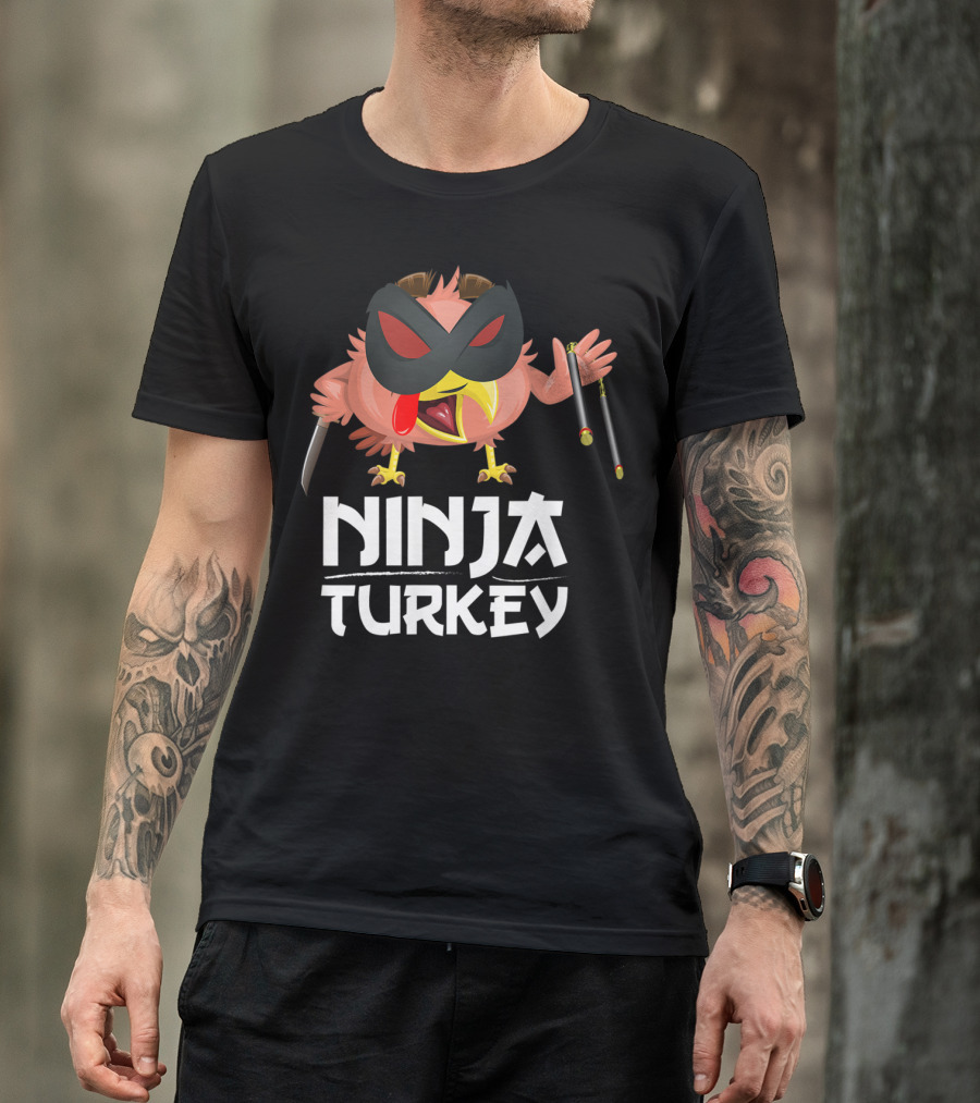 Ninja Turkey Masked Warrior Bird With Weapons T-Shirt