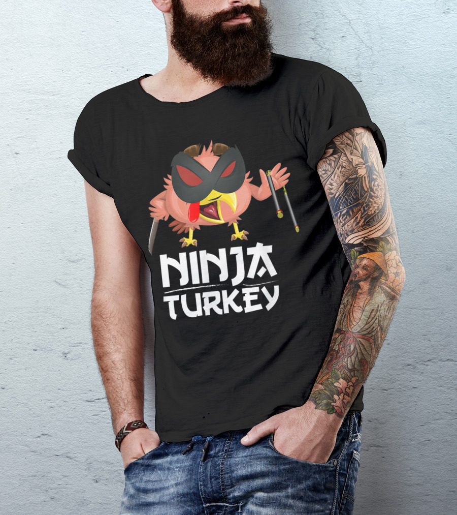 Ninja Turkey Masked Warrior Bird With Weapons T-Shirt