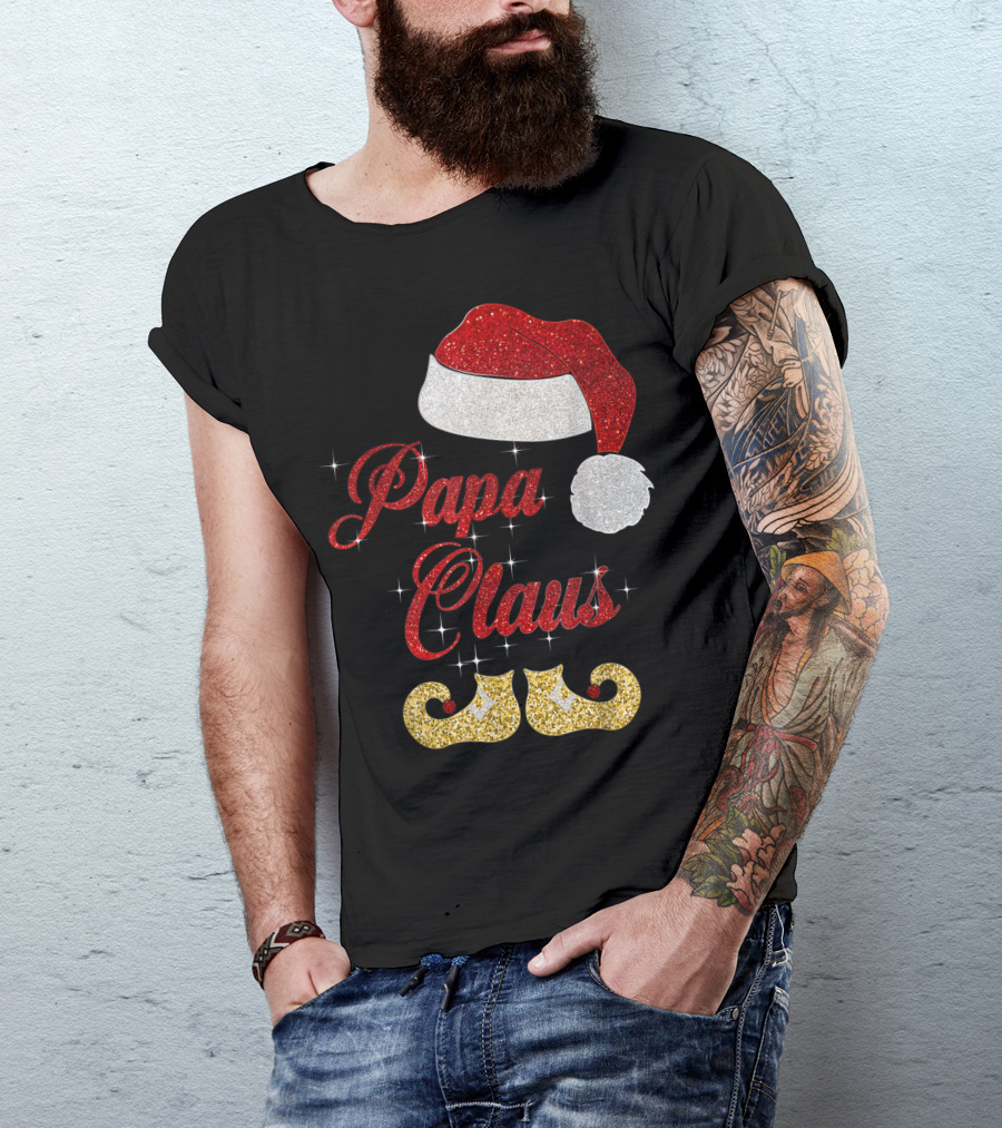 Papa Claus Santa Hat Glitter Family Christmas T-Shirt