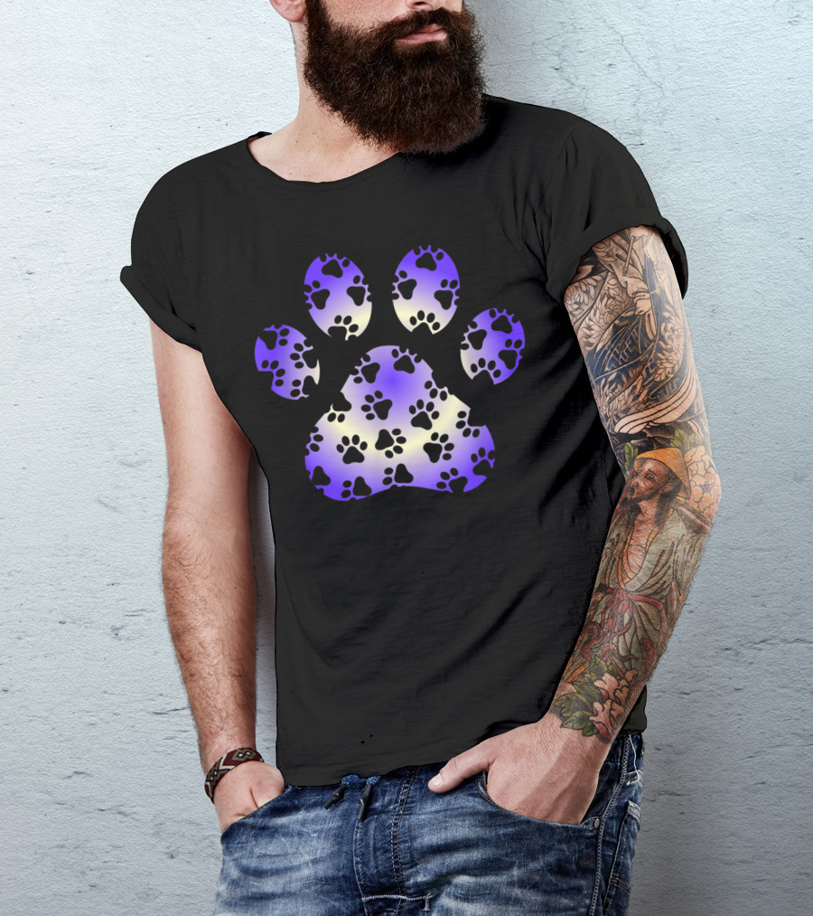 Paw Print Love For Dog Owners With Blue And White Gradient T-Shirt