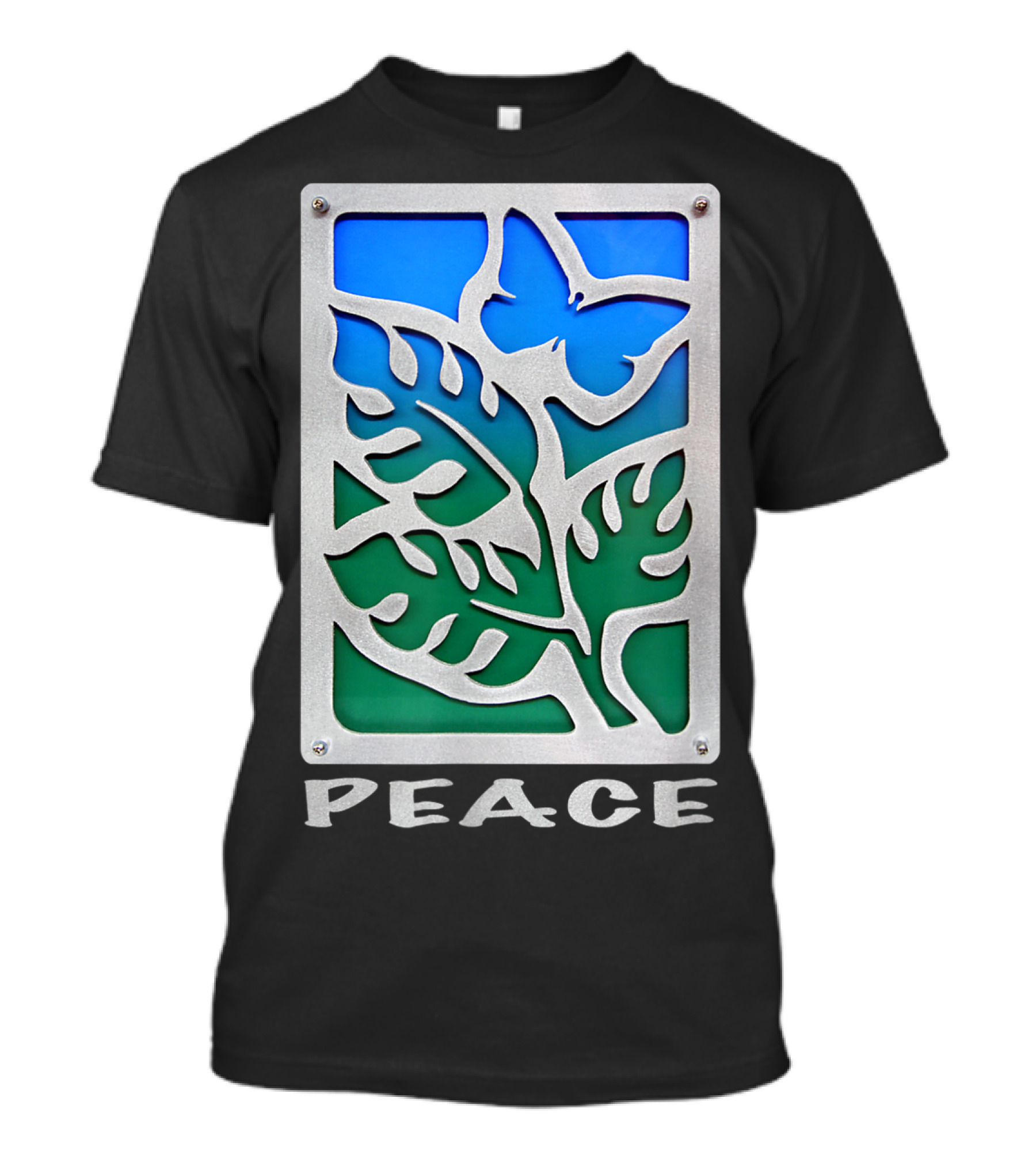 Peace Butterfly Nature Blue Green Leaf Harmony T-Shirt