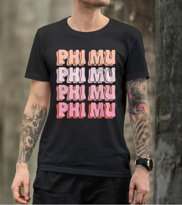 Phi Mu Sorority Greek Retro Groovy Text T-Shirt