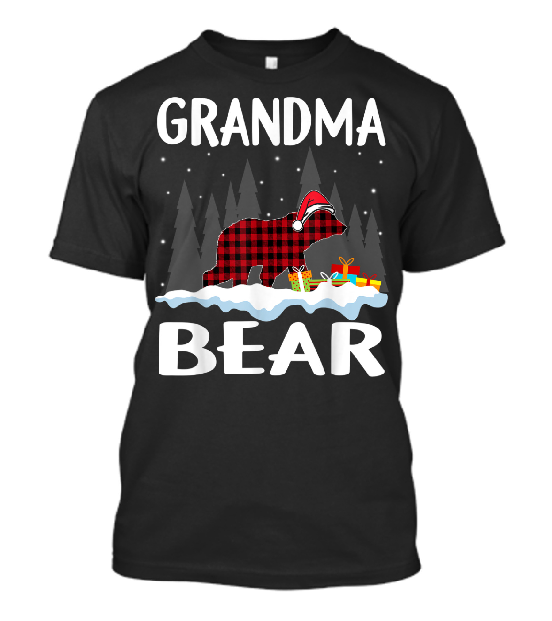 Grandma Bear Plaid Christmas Snow Gifts T-Shirt