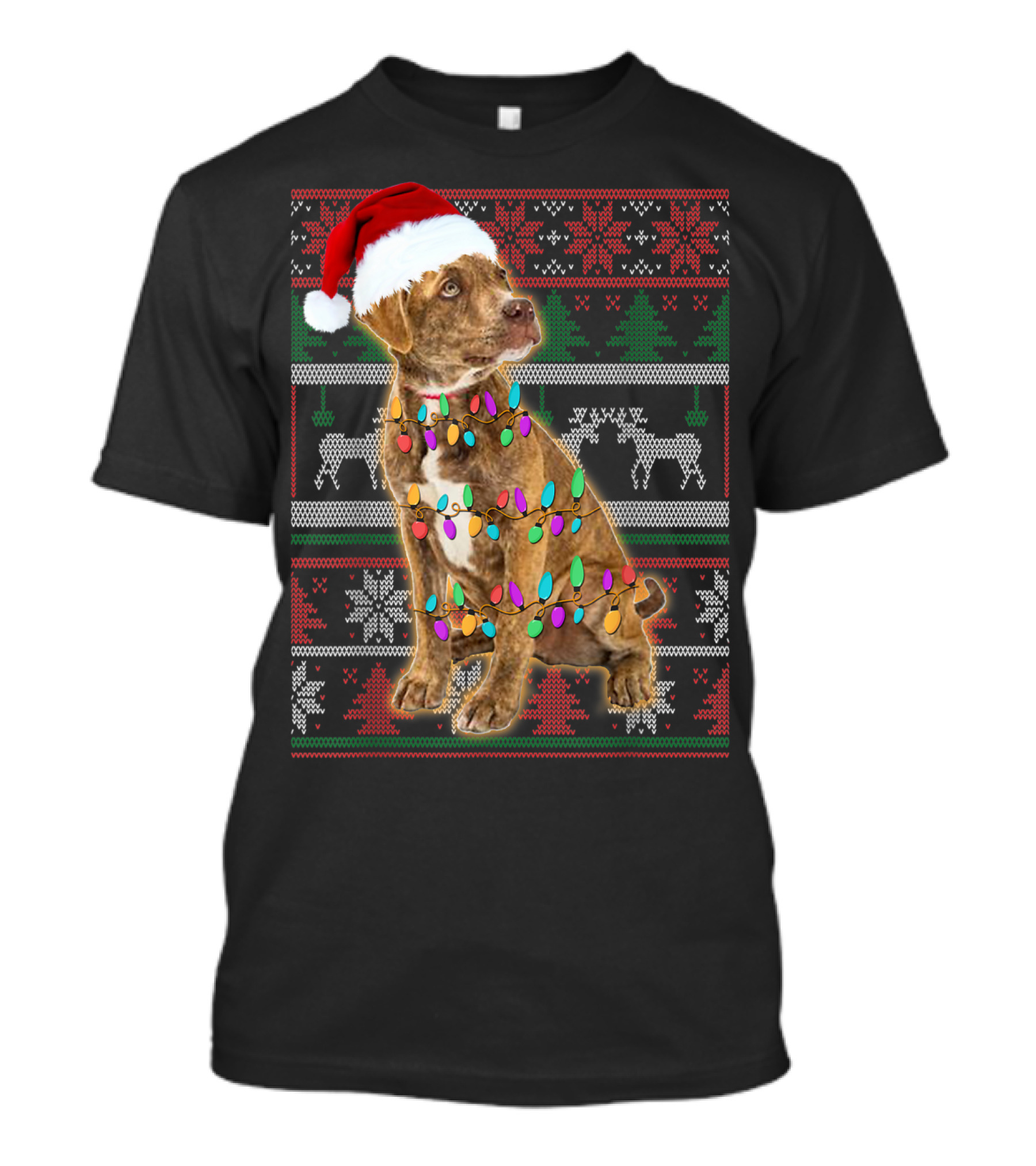 Plott Hound Christmas Sweater Santa Hat With Lights T-Shirt