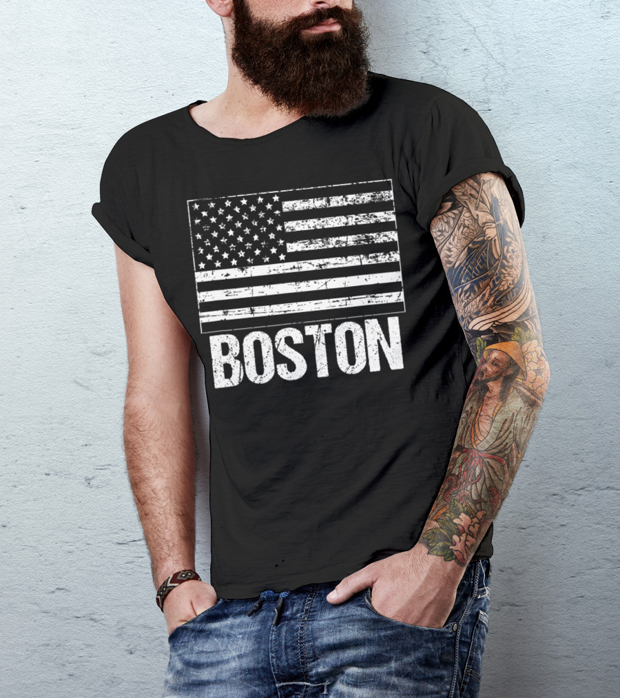 Boston Police Officer Blue Line Flag T-Shirt