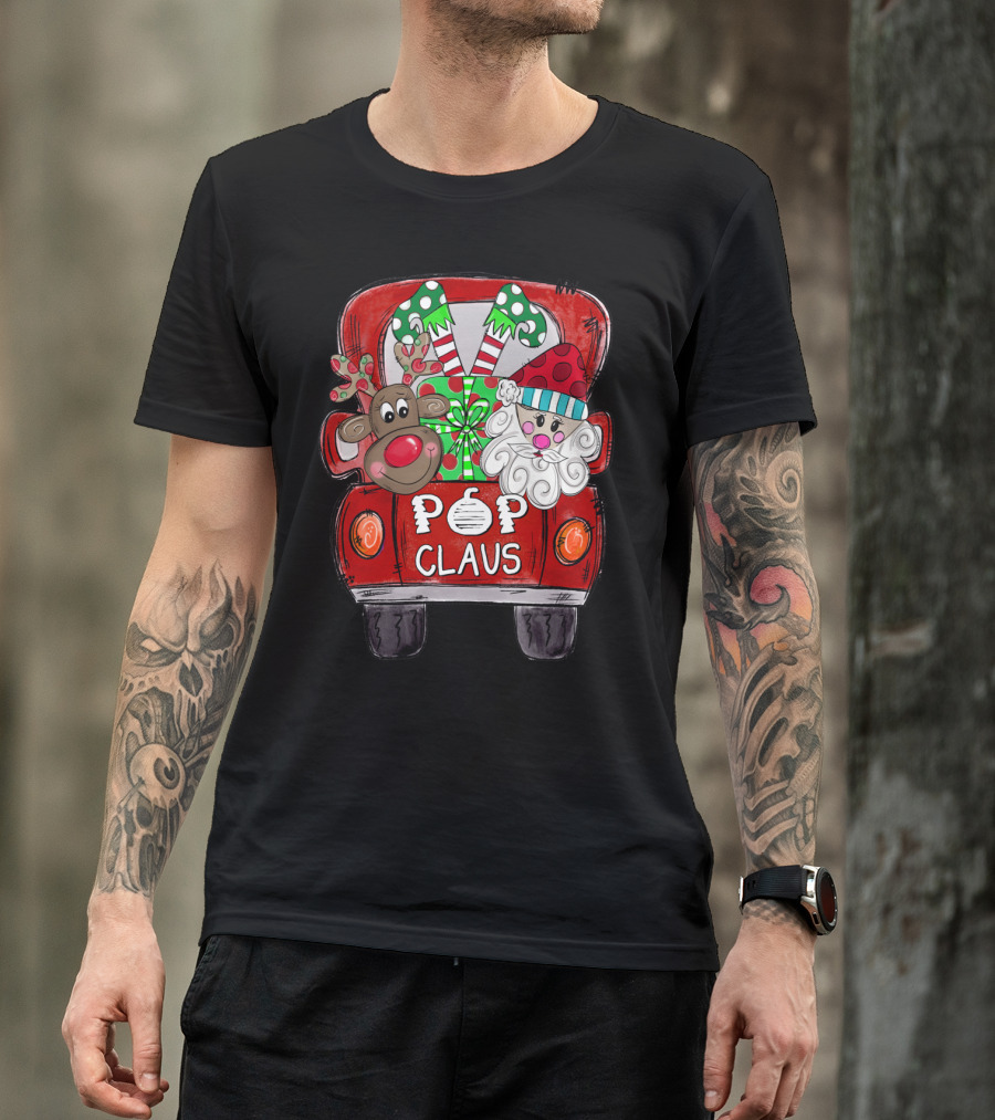 Pop Claus Christmas Santa Reindeer Back Truck T-Shirt