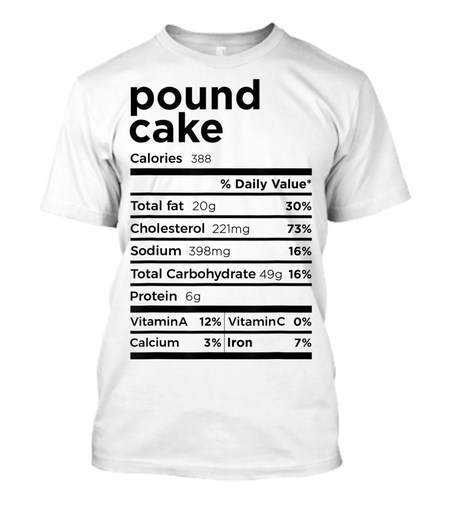 Pound Cake Calories Total Fat Cholesterol Sodium Carbohydrate Protein Vitamin Calcium Iron T-Shirt