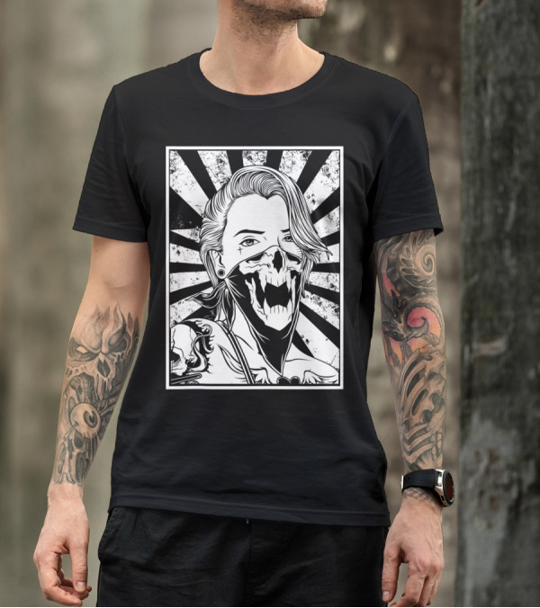 Punk Woman With Skull Mask And Tattoo Art For Fans Of Skulls And Neck Tattoos T-Shirt