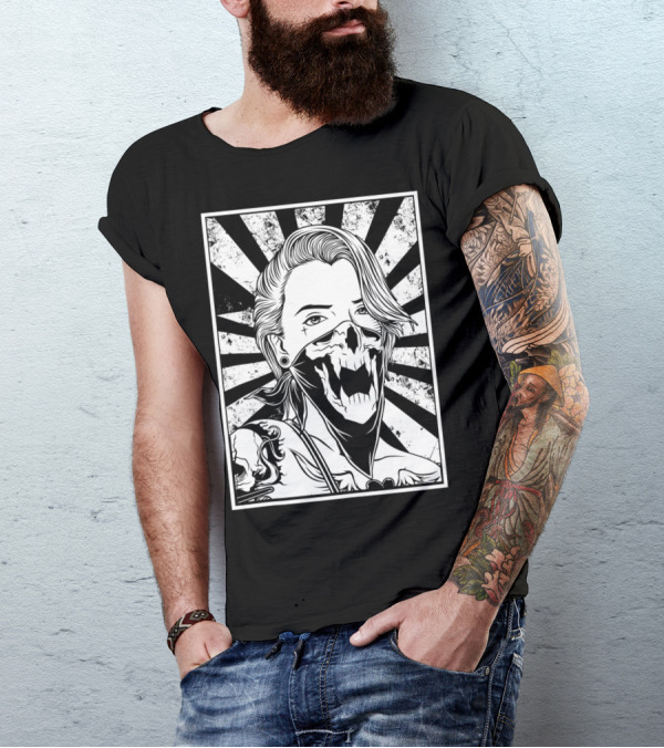 Punk Woman With Skull Mask And Tattoo Art For Fans Of Skulls And Neck Tattoos T-Shirt