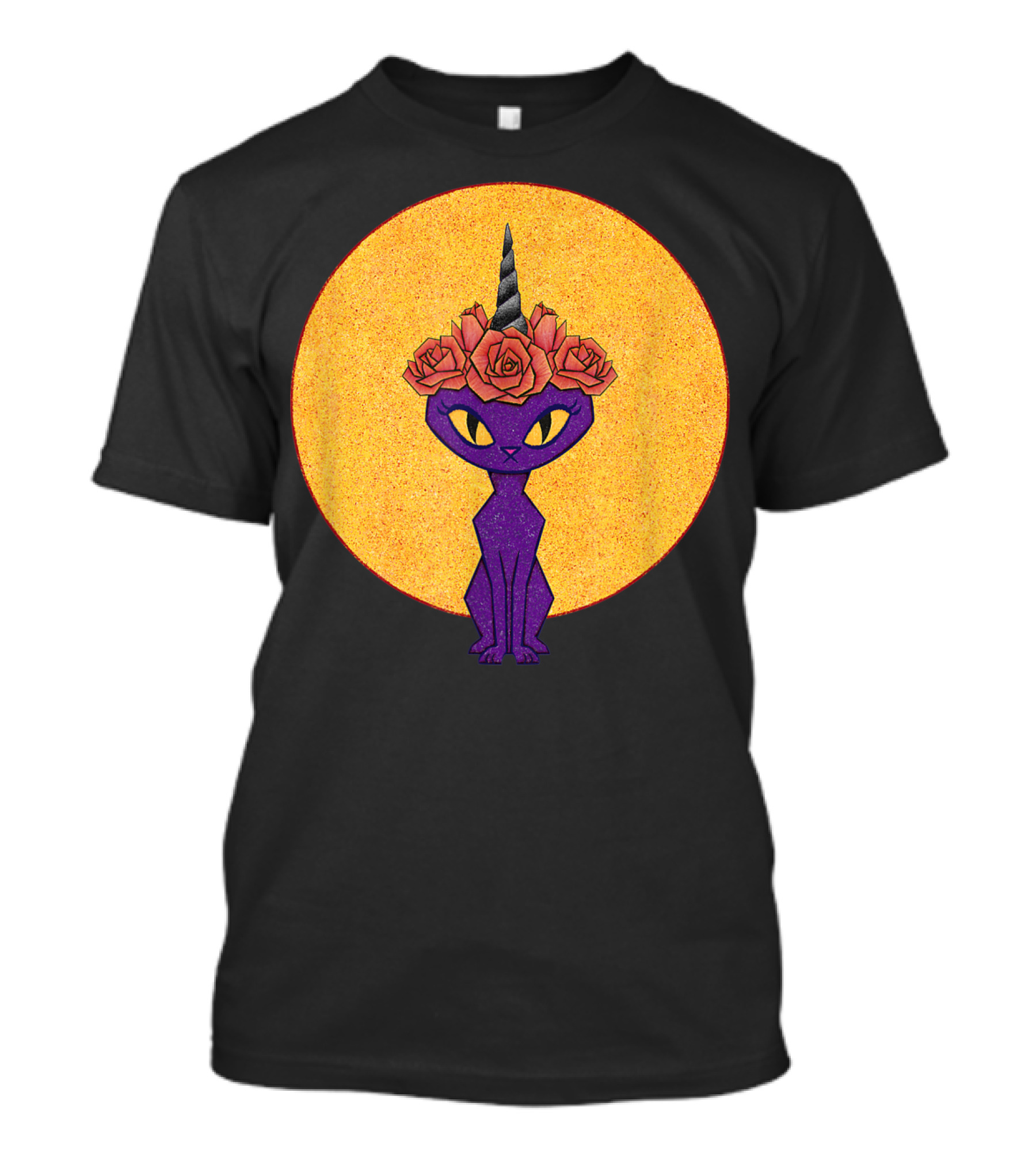 Purple Gothic Caticorn With Rose Crown And Golden Moon T-Shirt