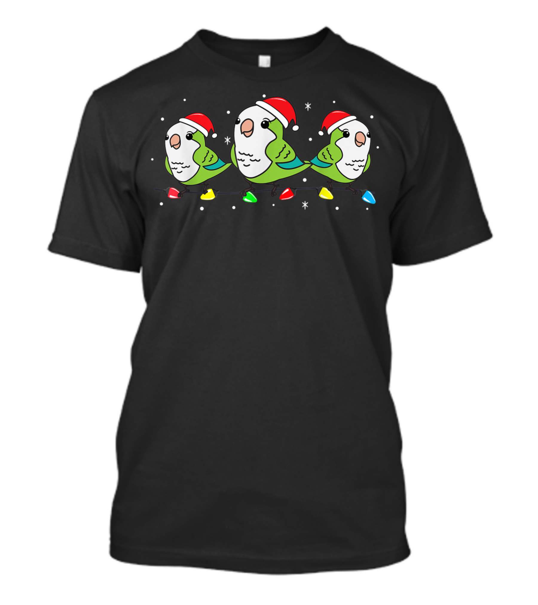 Quaker Parrot Christmas Lights Festive Santa Hat Pet Bird Funny T-Shirt