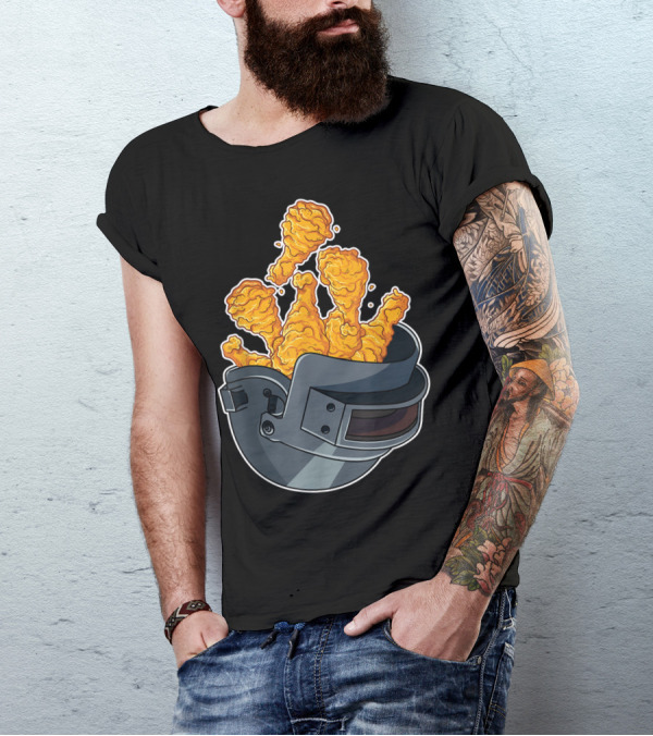 PUBG Raccoon Brand Chicken Dinner Helmet And Fried Chicken Drumsticks T-Shirt