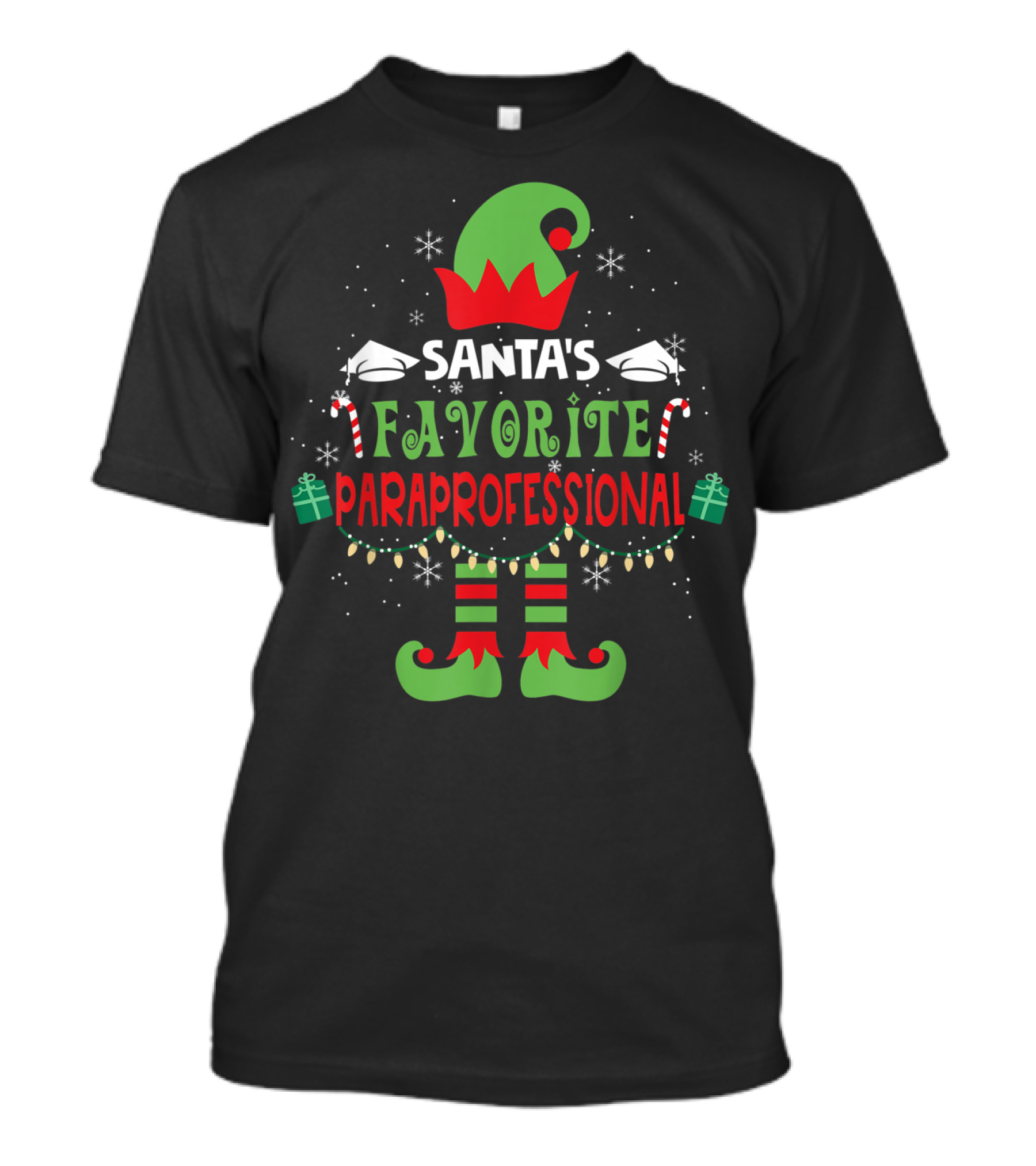Santa's Favorite Paraprofessional Elf With Candy Cane And Gift Accents T-Shirt