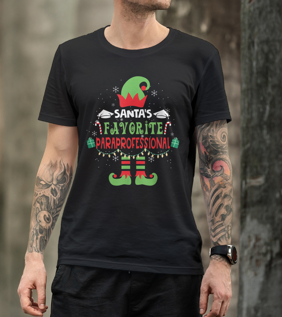Santa's Favorite Paraprofessional Elf With Candy Cane And Gift Accents T-Shirt