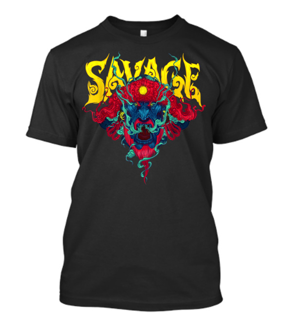 Savage King Fierce Warrior Mask Design With Vivid Colors T-Shirt