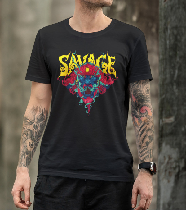 Savage King Fierce Warrior Mask Design With Vivid Colors T-Shirt
