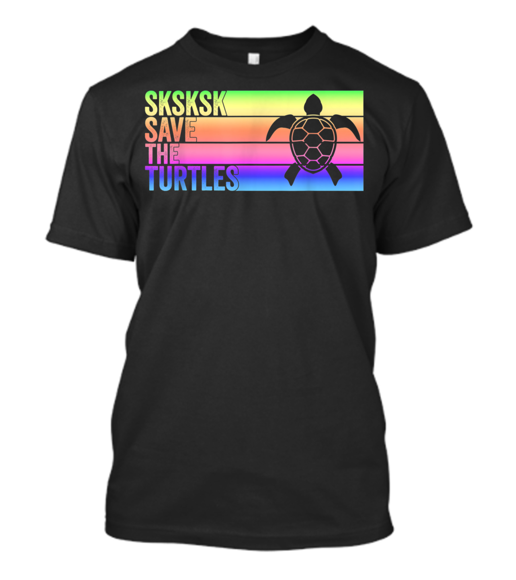 SKSKSK Save The Turtles Vintage Rainbow Stripes T-Shirt