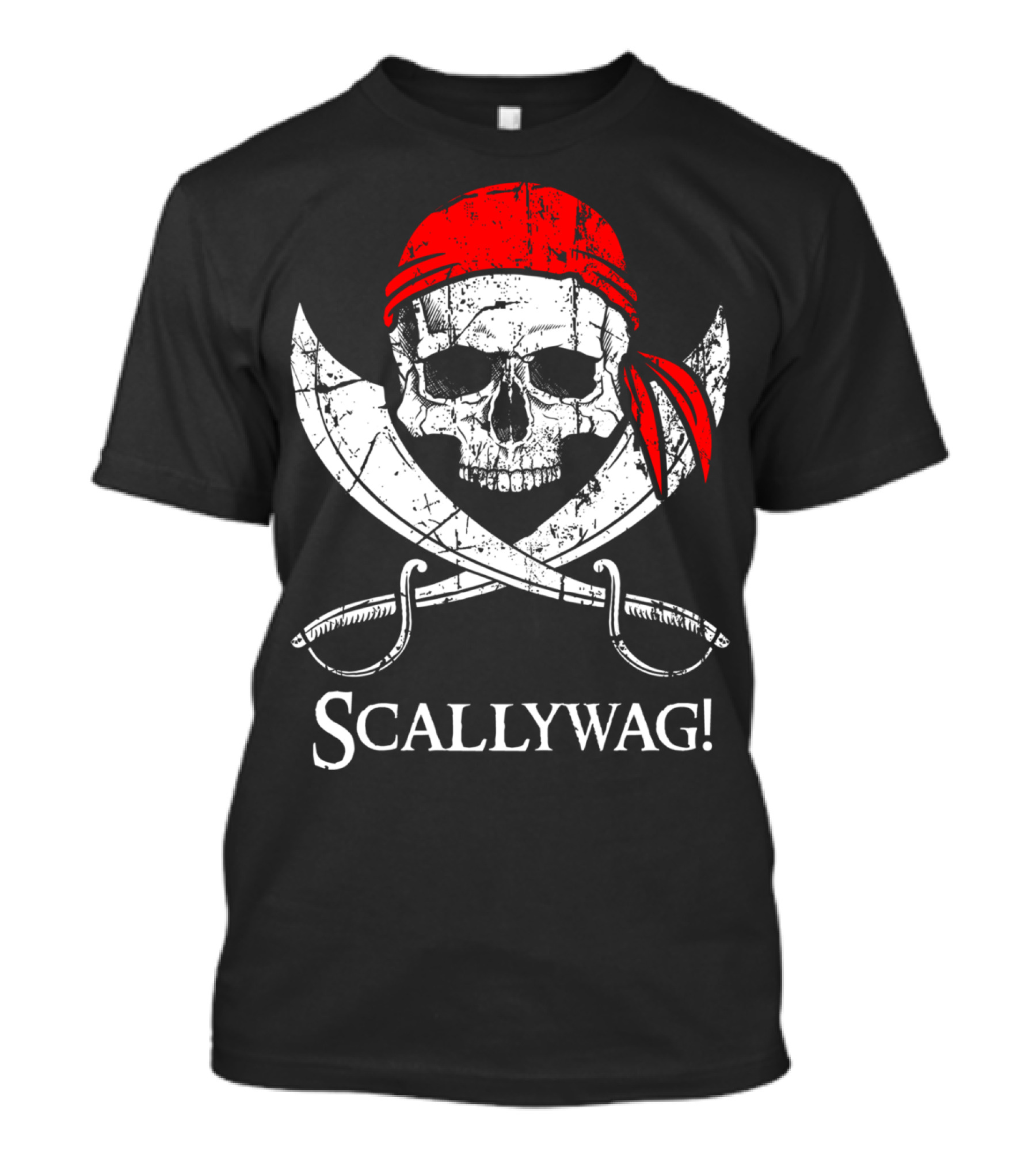 Scallywag Pirate Skull Crossed Swords Red Bandana T-Shirt