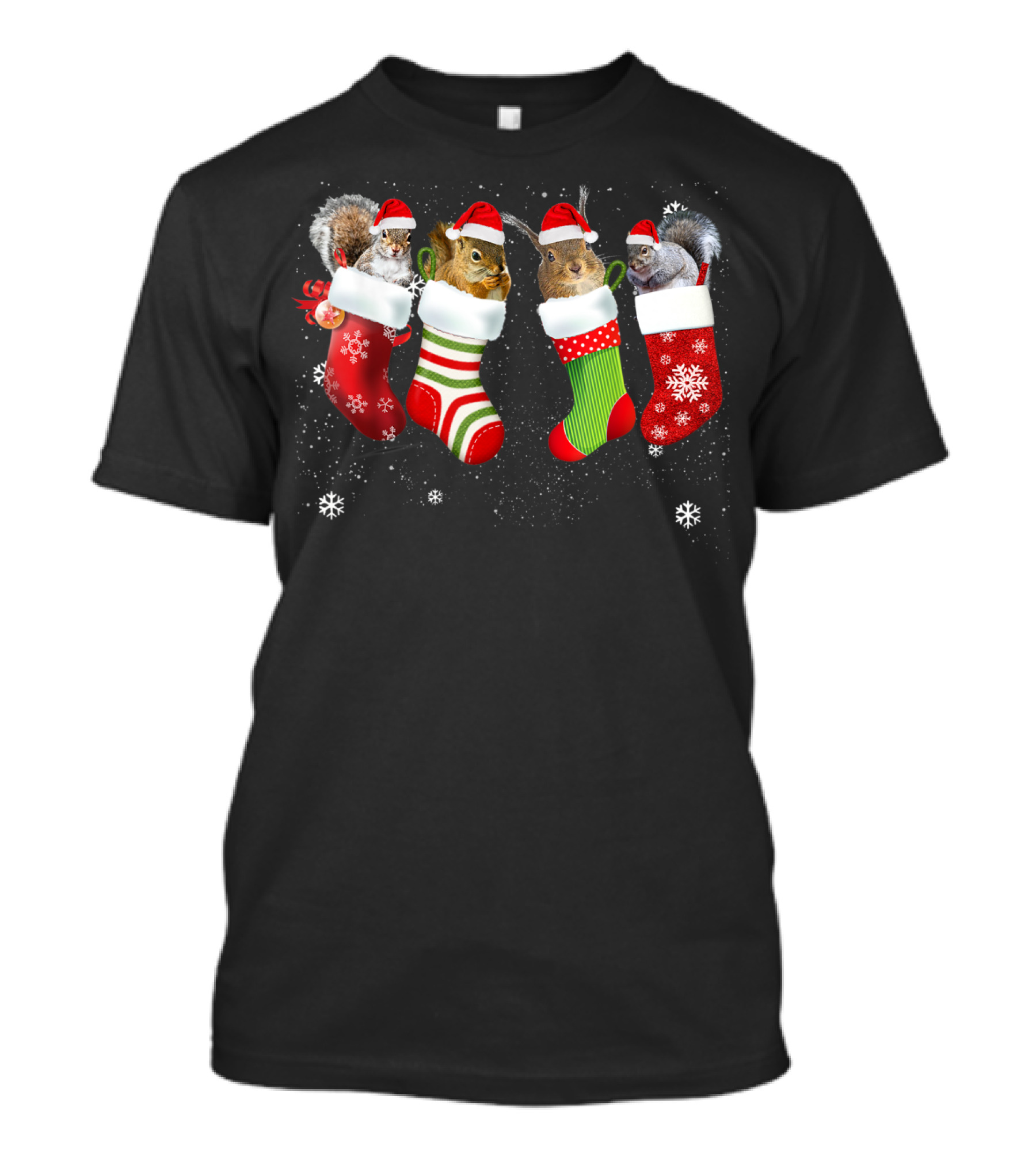 Santa Squirrel In Christmas Socks Winter Holiday Fun T-Shirt