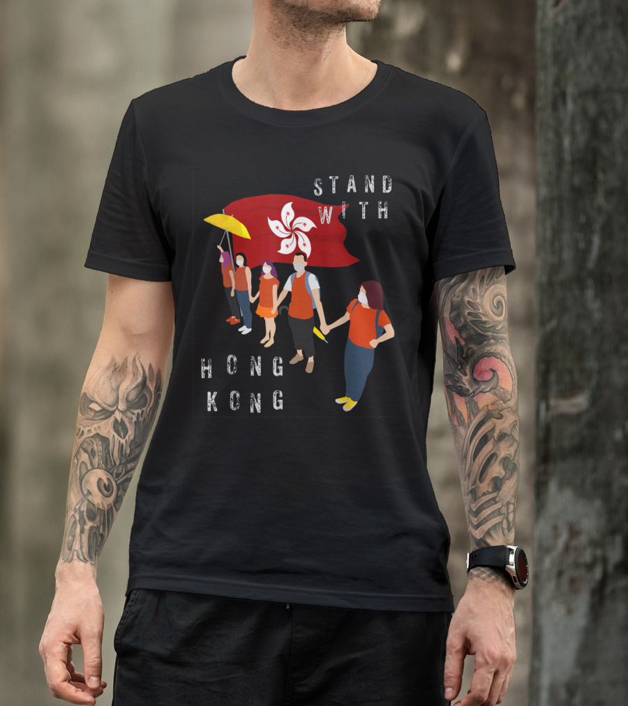 STAND WITH HONG KONG Human Chain Protest Flag T-Shirt